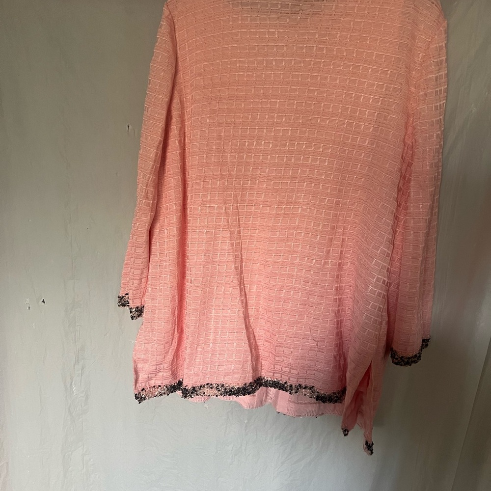 Misook Pink Textured Knit Cardigan & tank single hook pockets 3/4 sleeve XL - Picture 2 of 9